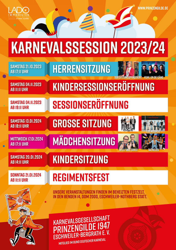 Veranstaltungsübersicht Pronzengilde Eschweiler Karneval 2024