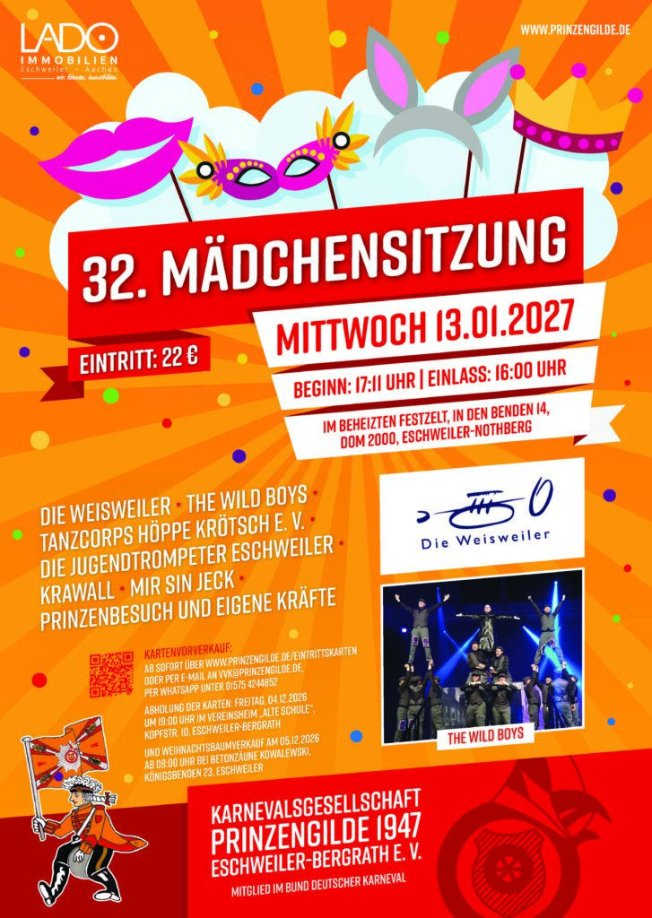 Plakat Mädchensitzung 13.01.2027 KG Prinzengilde 1947 Eschweiler-Bergrath e. V.