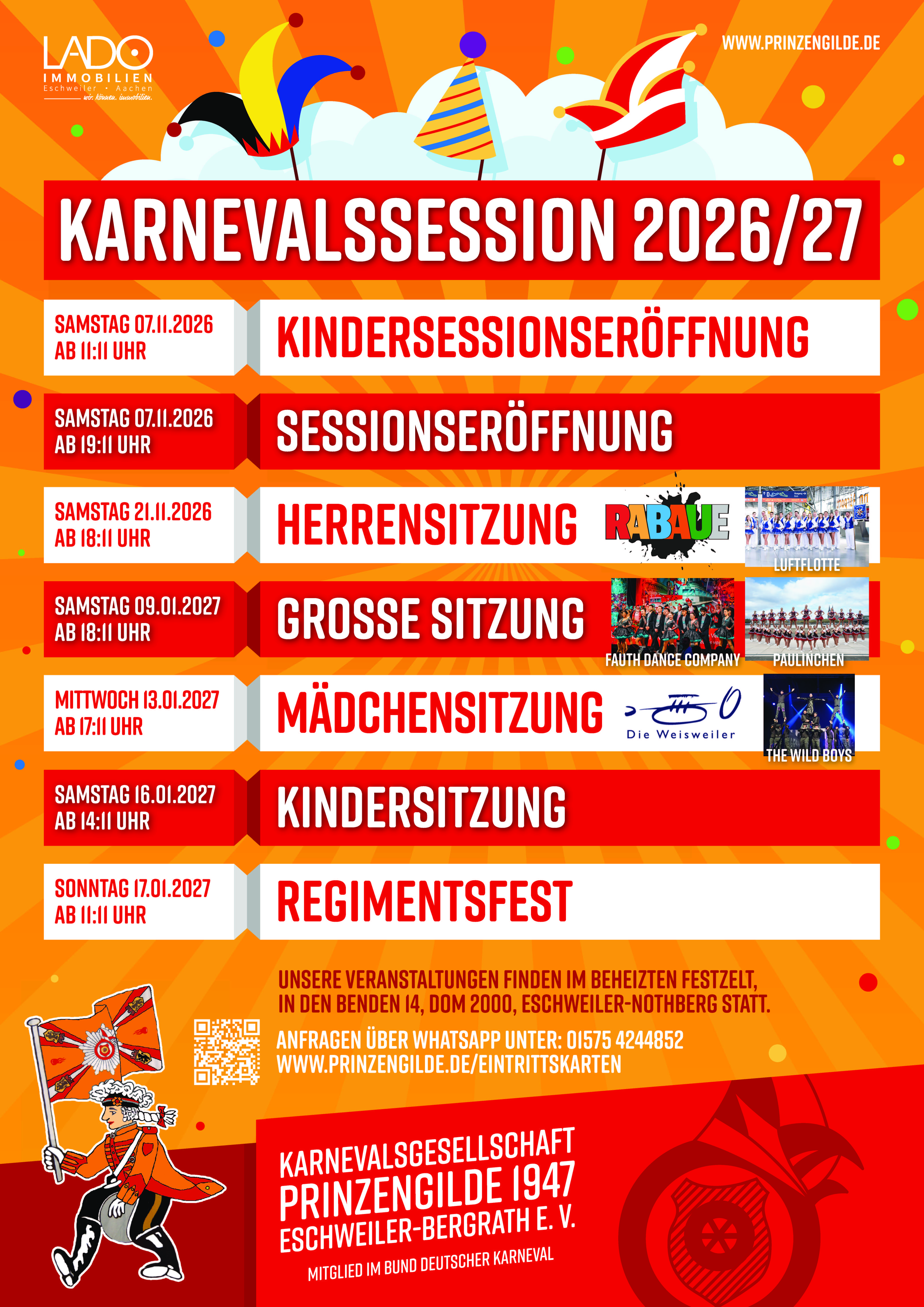 Übersicht Veranstaltungen KG Prinzegilde 1947 Eschweiler-Bergrath e. V. | Session 2026/2027